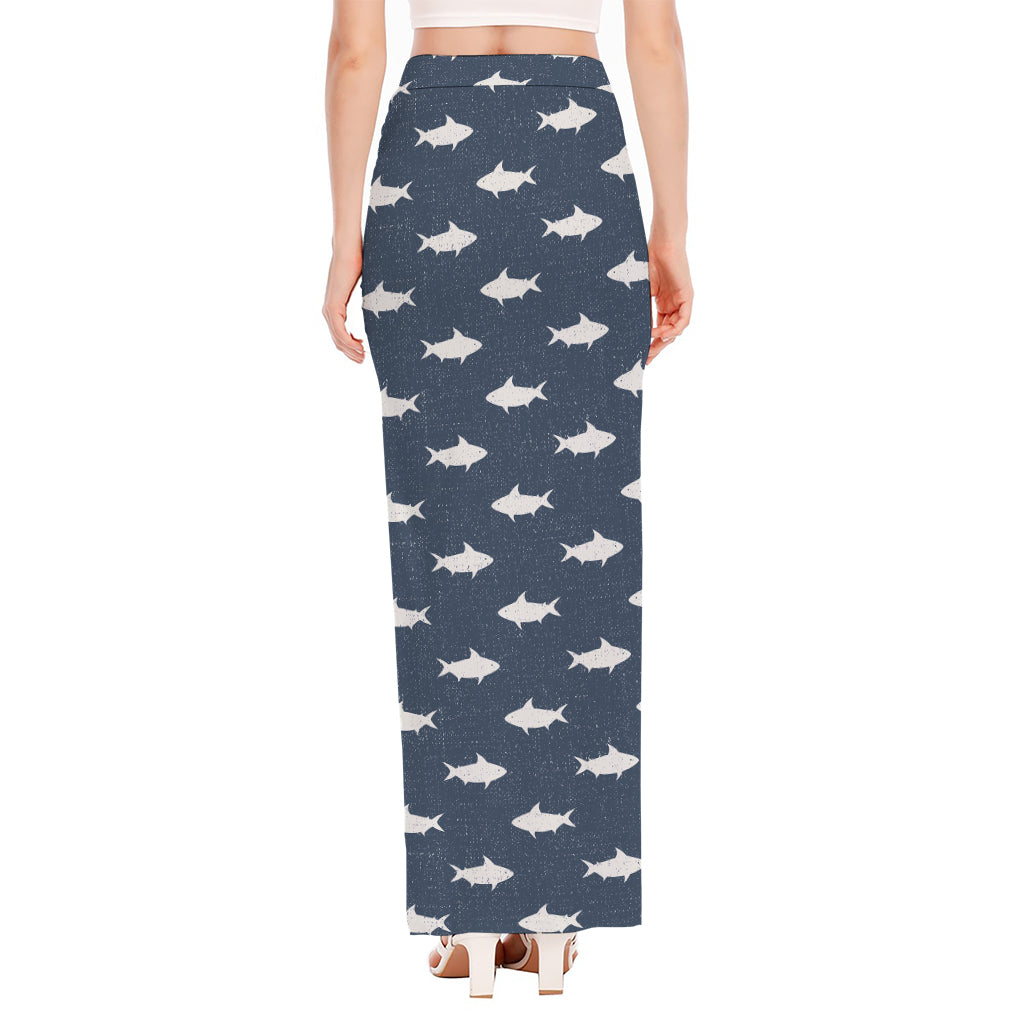 Shark Fish Pattern Print High Slit Maxi Skirt