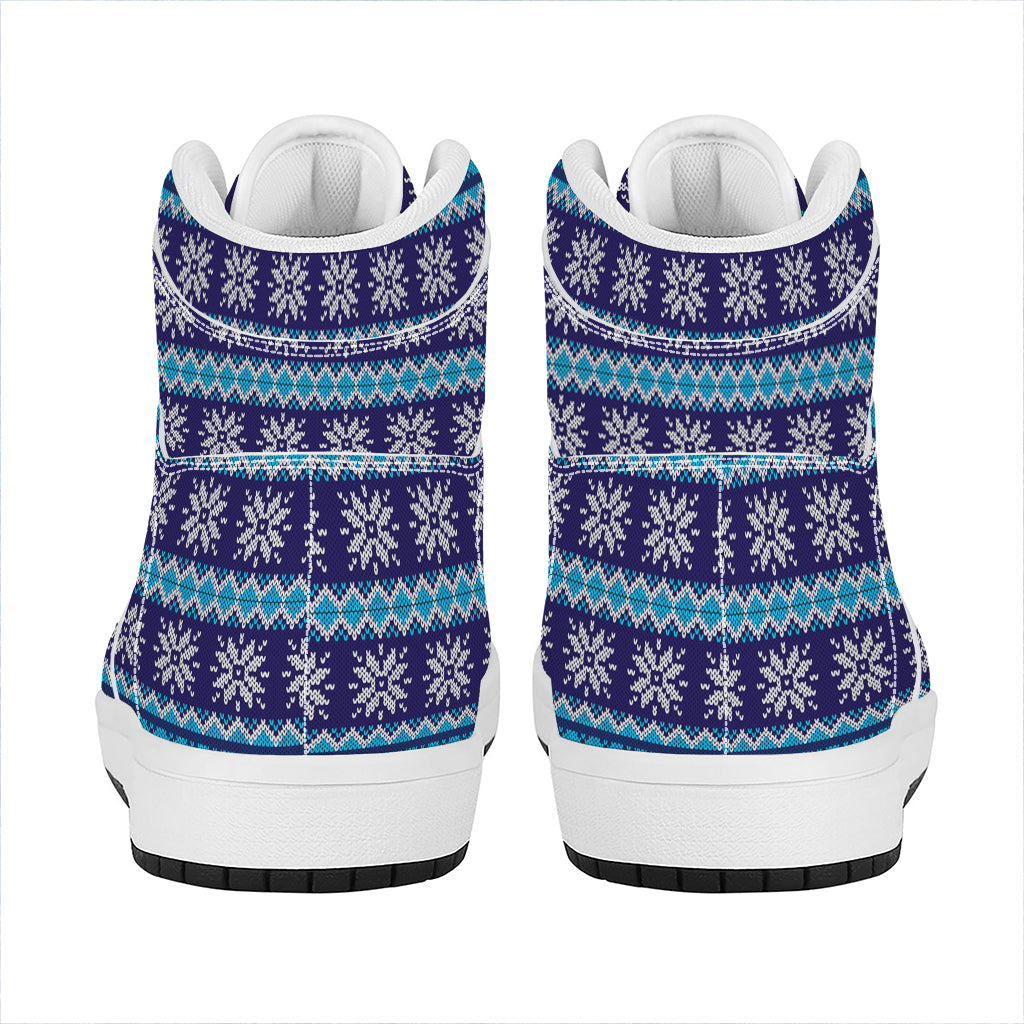 Shark Knitted Pattern Print High Top Leather Sneakers