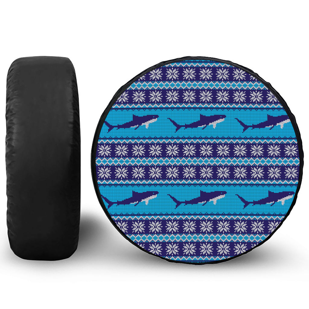 Shark Knitted Pattern Print Leather Spare Tire Cover