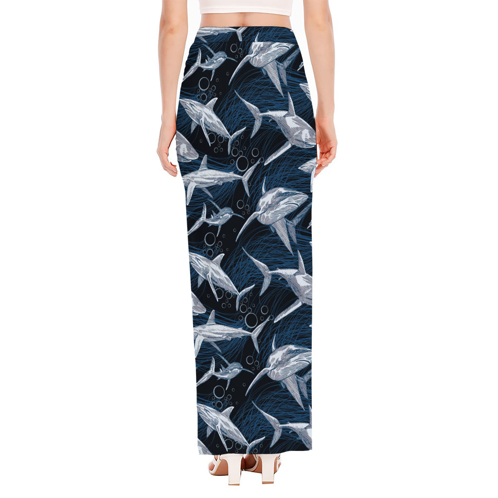 Shark Underwear Pattern Print High Slit Maxi Skirt