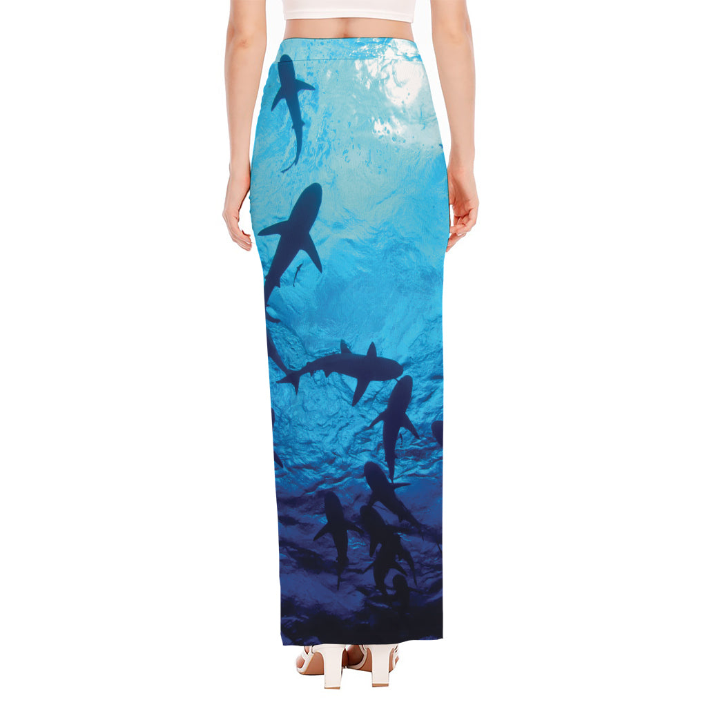 Shark Underwear Print High Slit Maxi Skirt