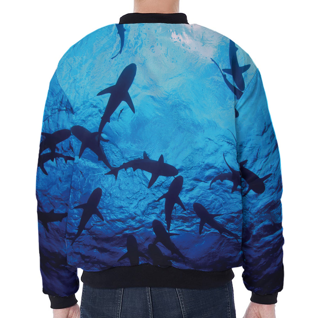 Shark Underwear Print Zip Sleeve Bomber Jacket