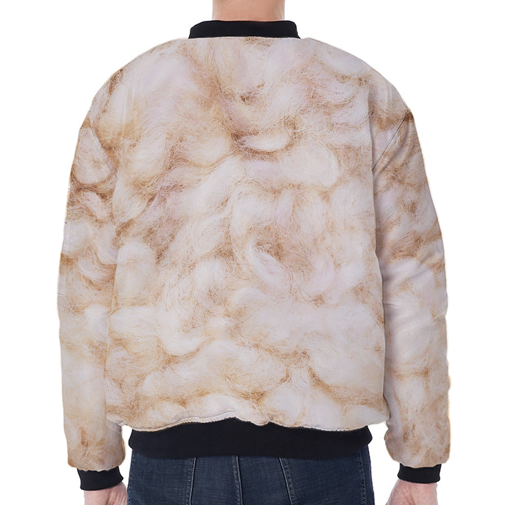 Sheepskin Print Zip Sleeve Bomber Jacket