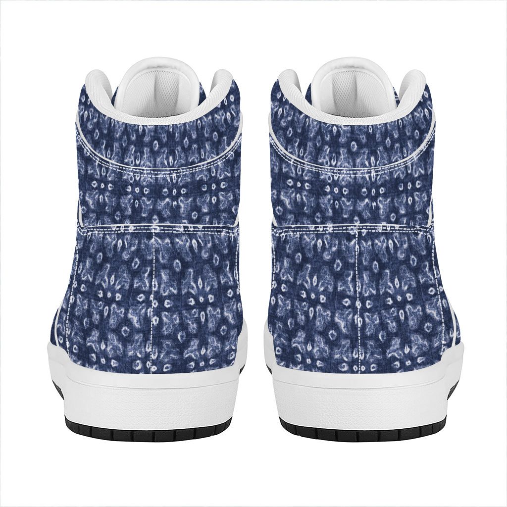 Shibori Floral Pattern Print High Top Leather Sneakers