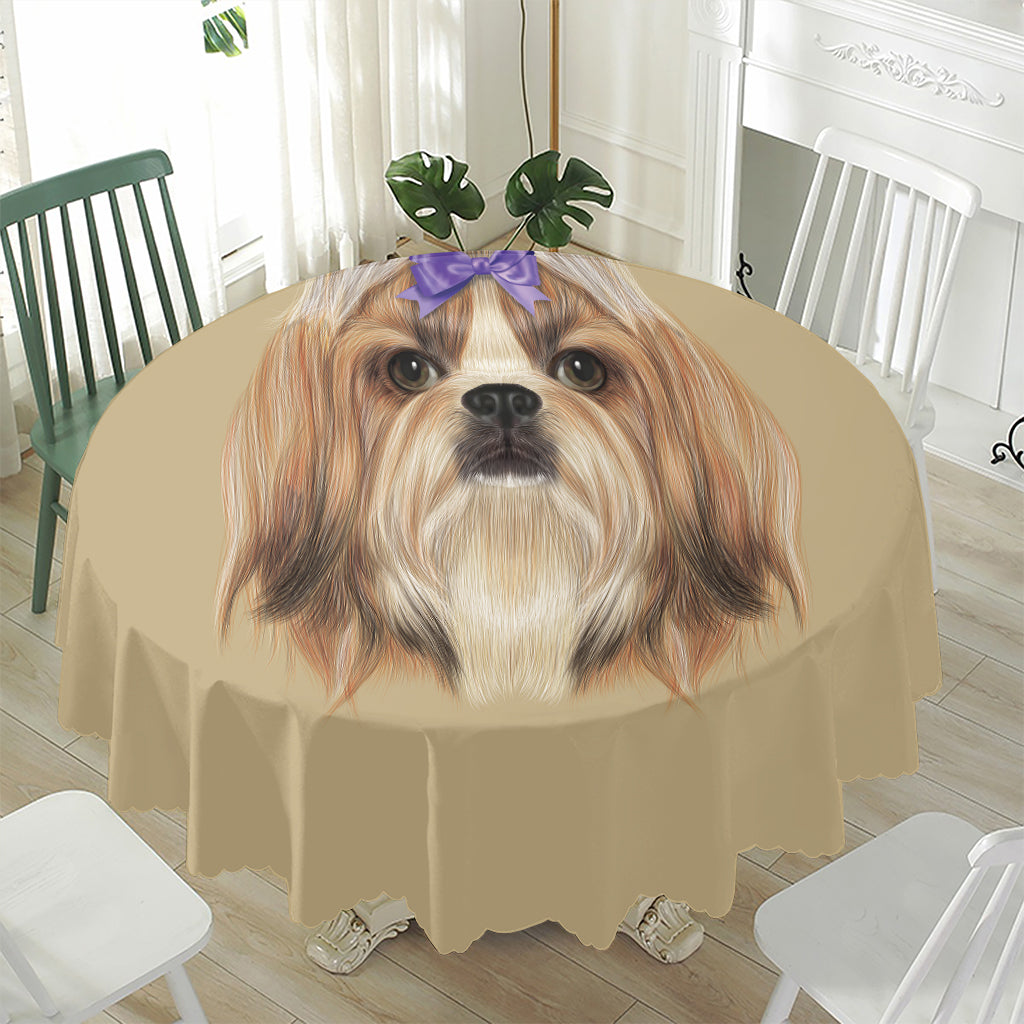 Shih Tzu Portrait Print Waterproof Round Tablecloth