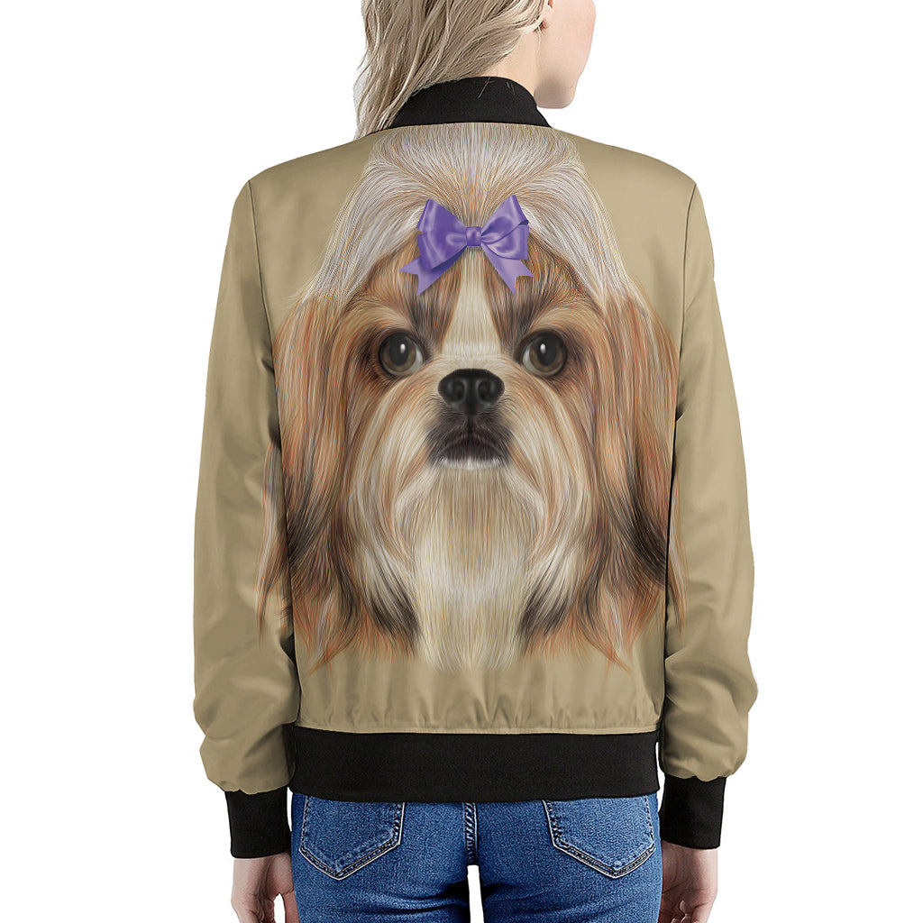 Shih Tzu Portrait Print Women's Bomber Jacket