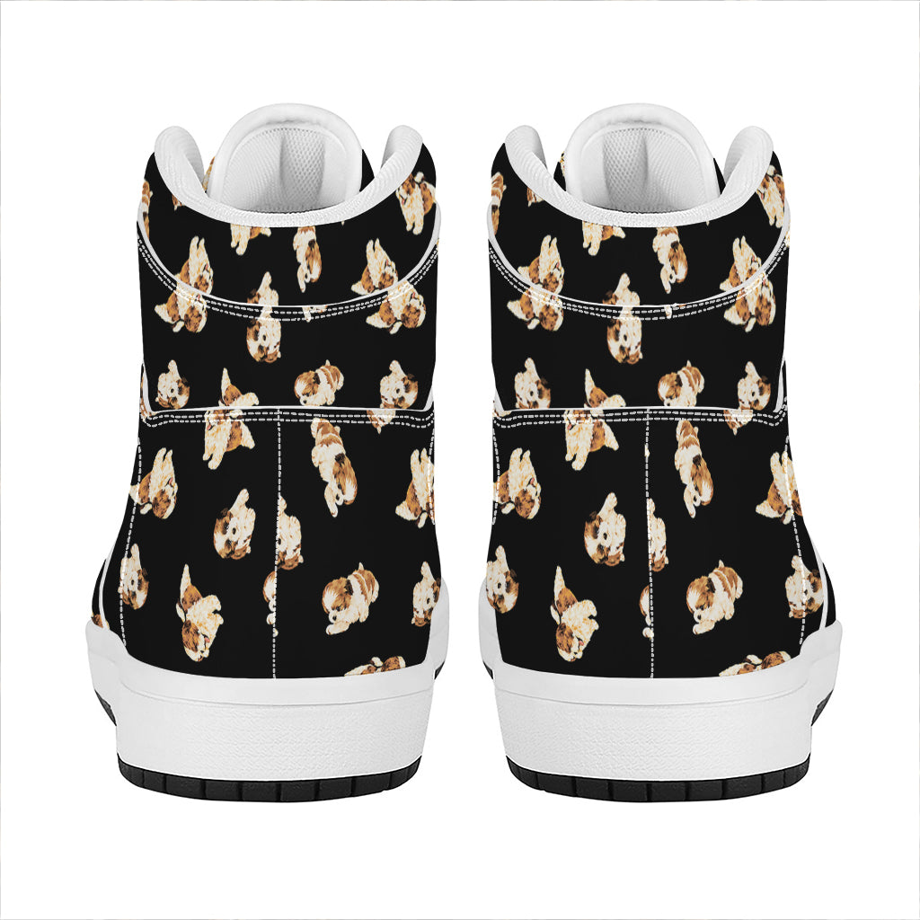 Shih Tzu Puppy Pattern Print High Top Leather Sneakers