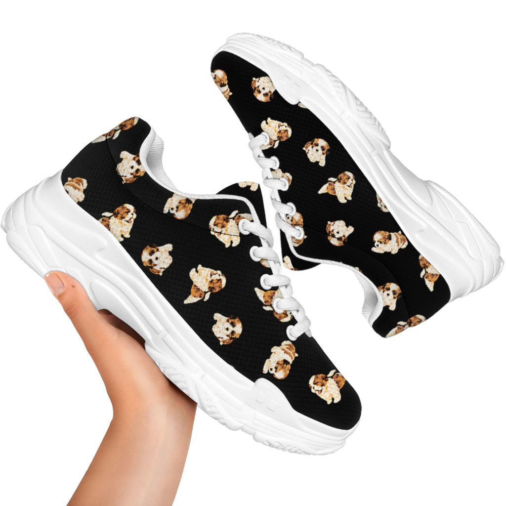 Shih Tzu Puppy Pattern Print White Chunky Shoes