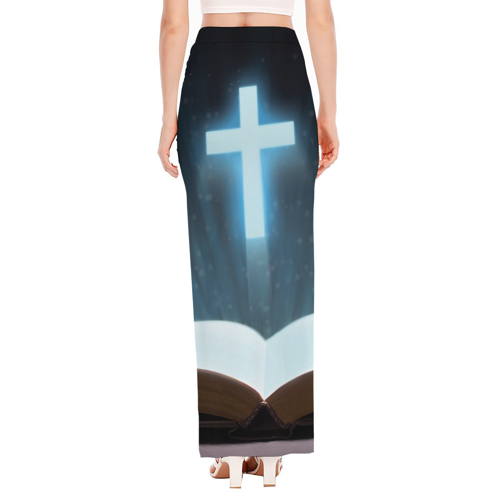 Shining Holy Bible Print High Slit Maxi Skirt
