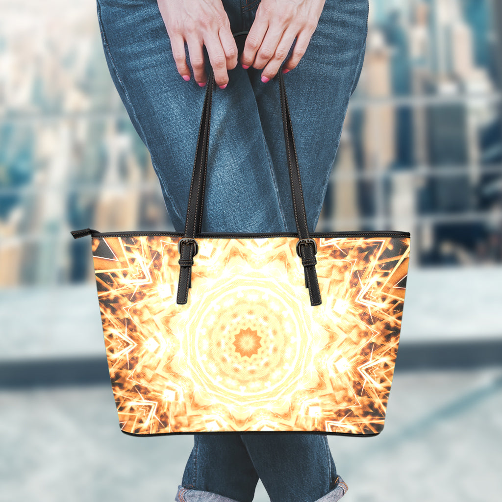 Shining Kaleidoscope Print Leather Tote Bag