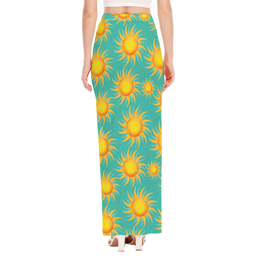 Shiny Sun Pattern Print High Slit Maxi Skirt
