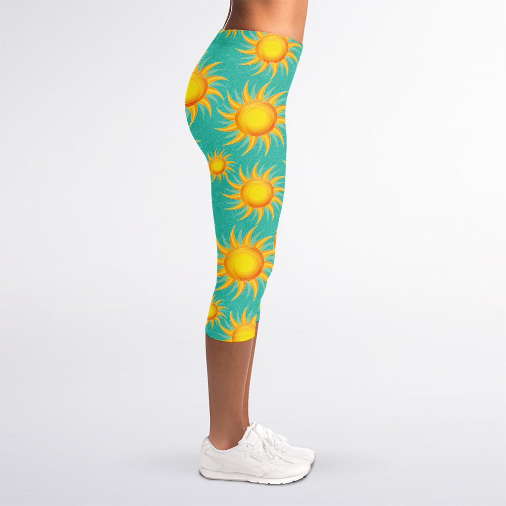 Shiny Sun Pattern Print Women's Capri Leggings