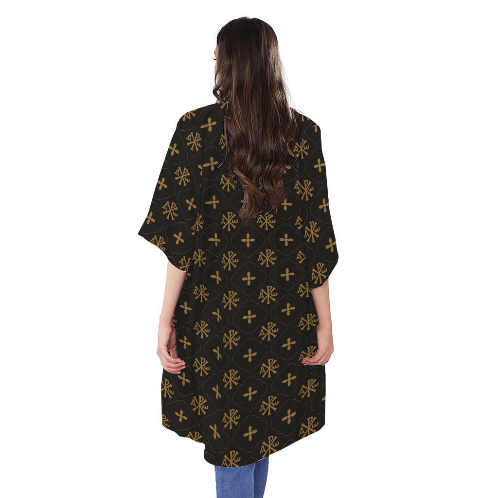Sigla Orthodox Pattern Print Open Front Beach Cover Up