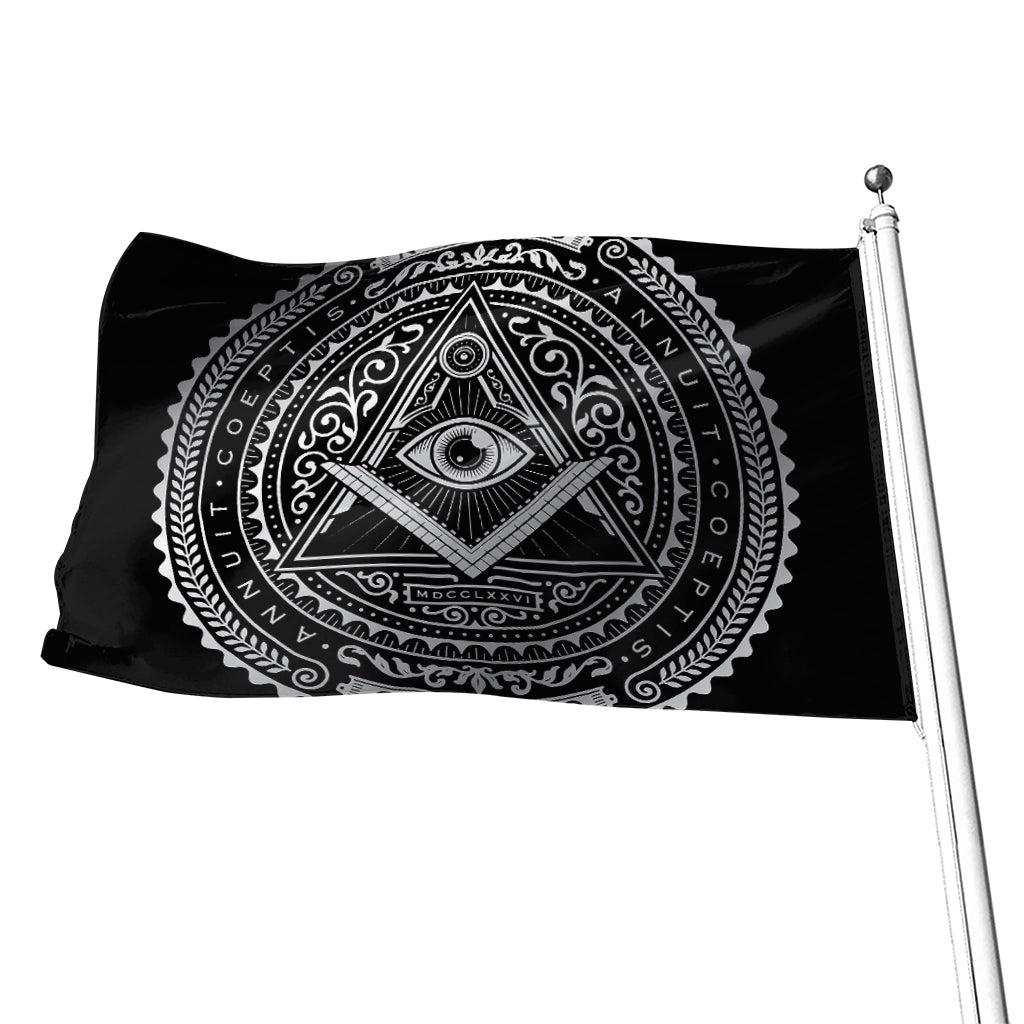 Silver And Black All Seeing Eye Print Flag