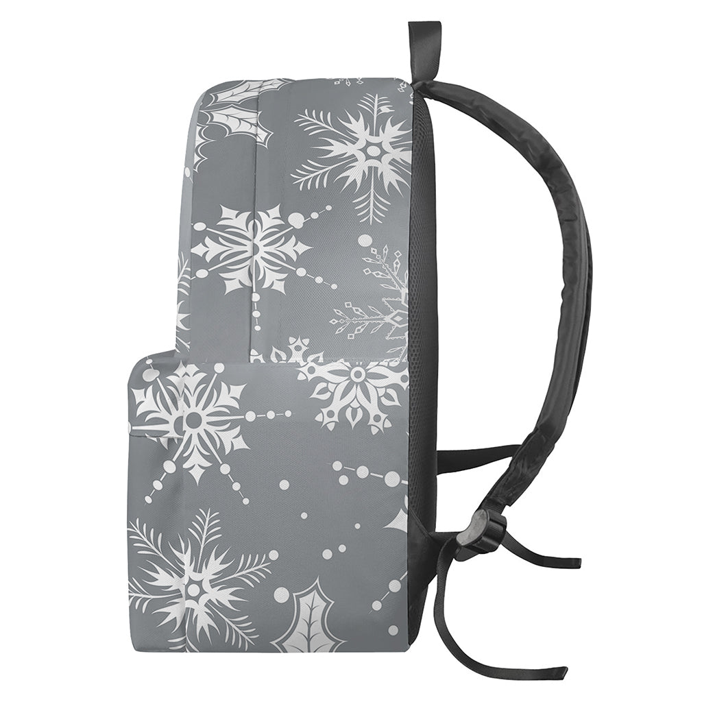 Silver And White Snowflake Pattern Print Backpack