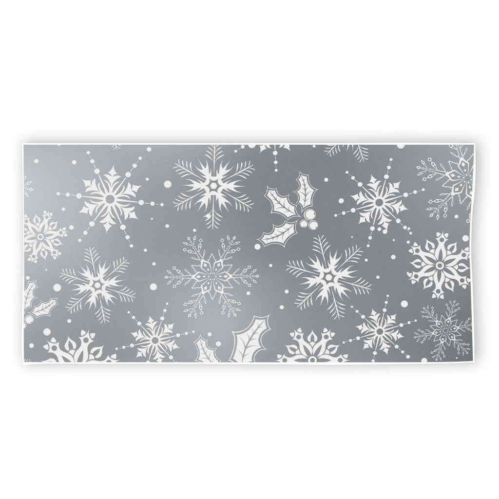 Silver And White Snowflake Pattern Print Beach Towel
