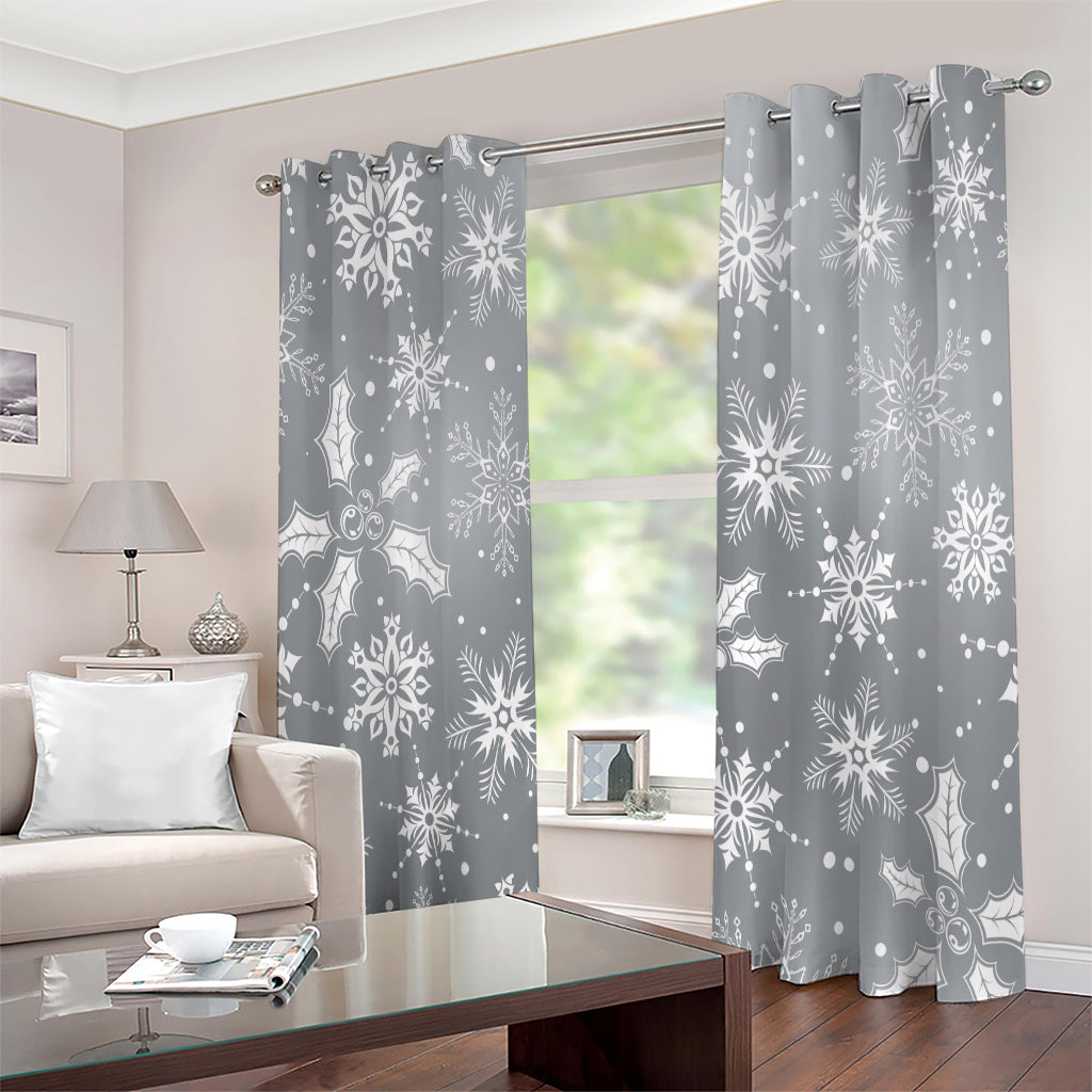 Silver And White Snowflake Pattern Print Extra Wide Grommet Curtains