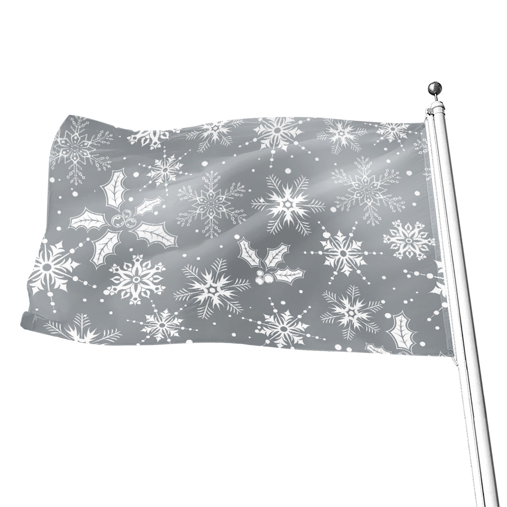 Silver And White Snowflake Pattern Print Flag