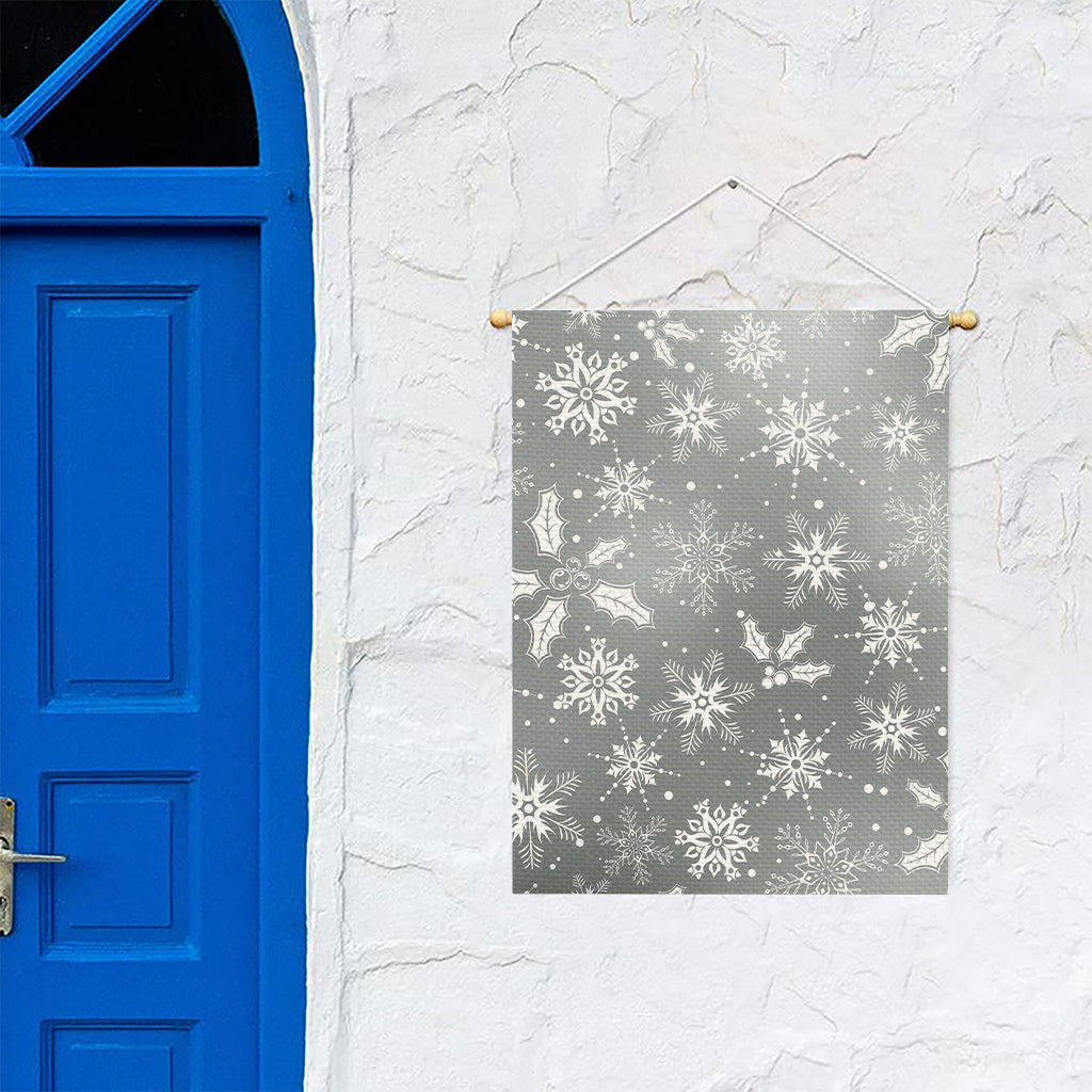 Silver And White Snowflake Pattern Print Garden Flag