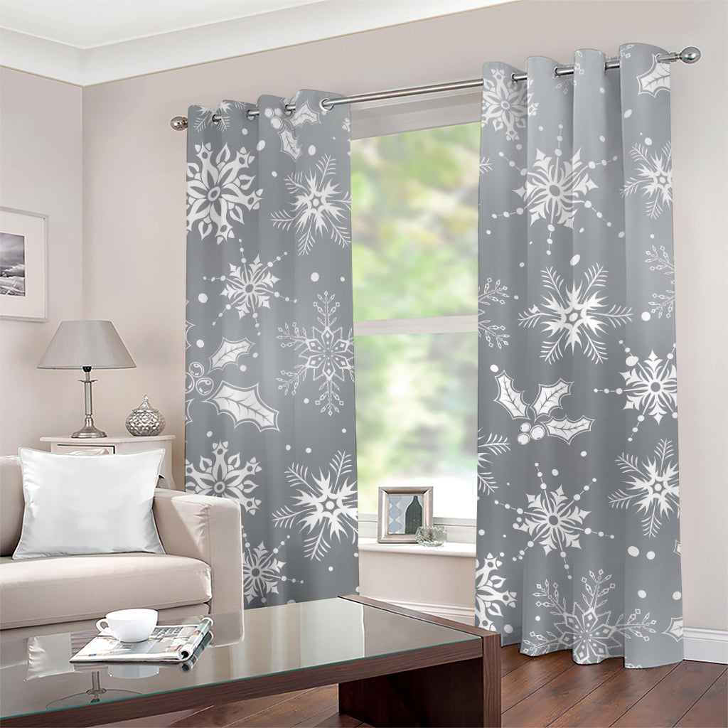 Silver And White Snowflake Pattern Print Grommet Curtains