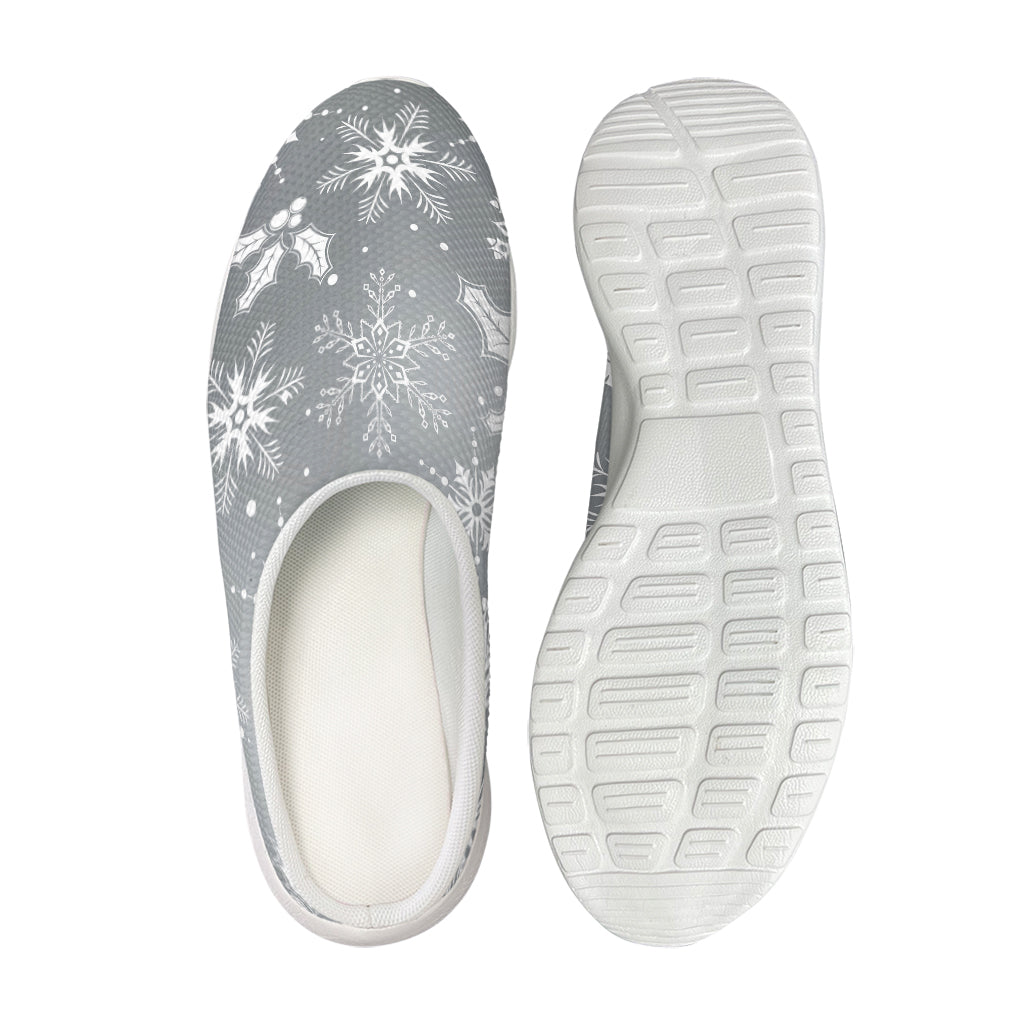 Silver And White Snowflake Pattern Print Mesh Casual Shoes