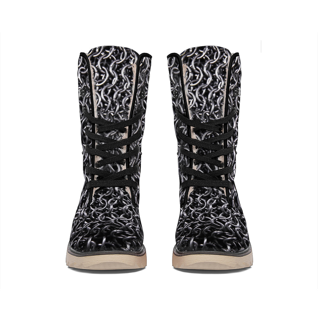 Silver Chainmail Print Winter Boots