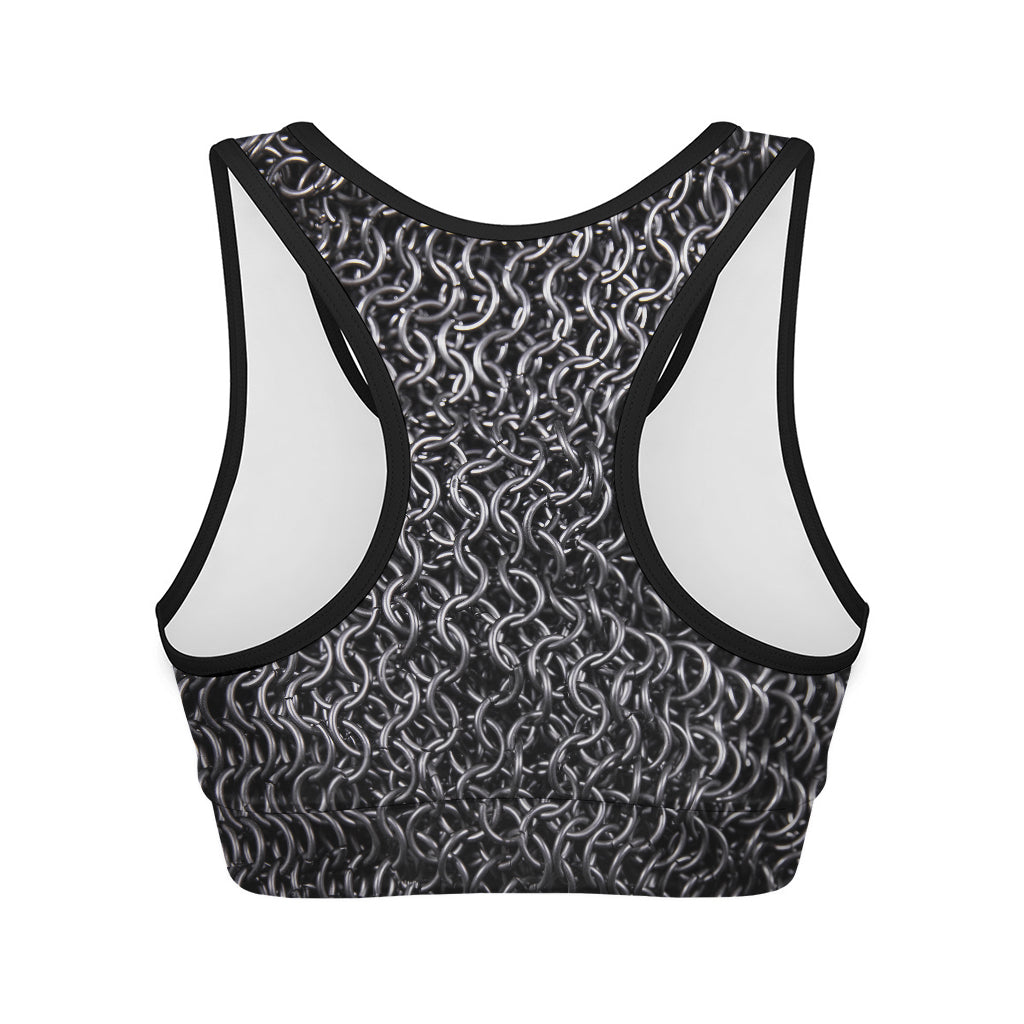 Silver Chainmail Print Women's Sports Bra