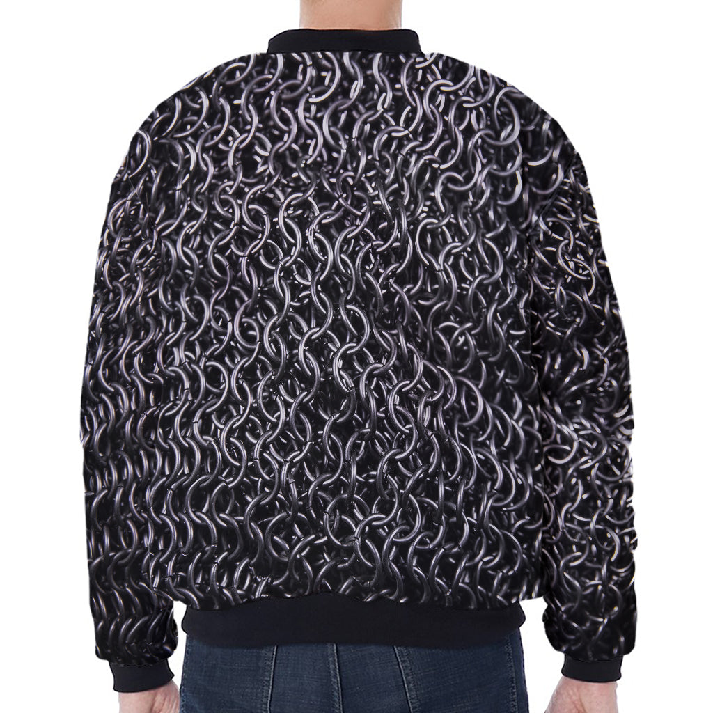 Silver Chainmail Print Zip Sleeve Bomber Jacket