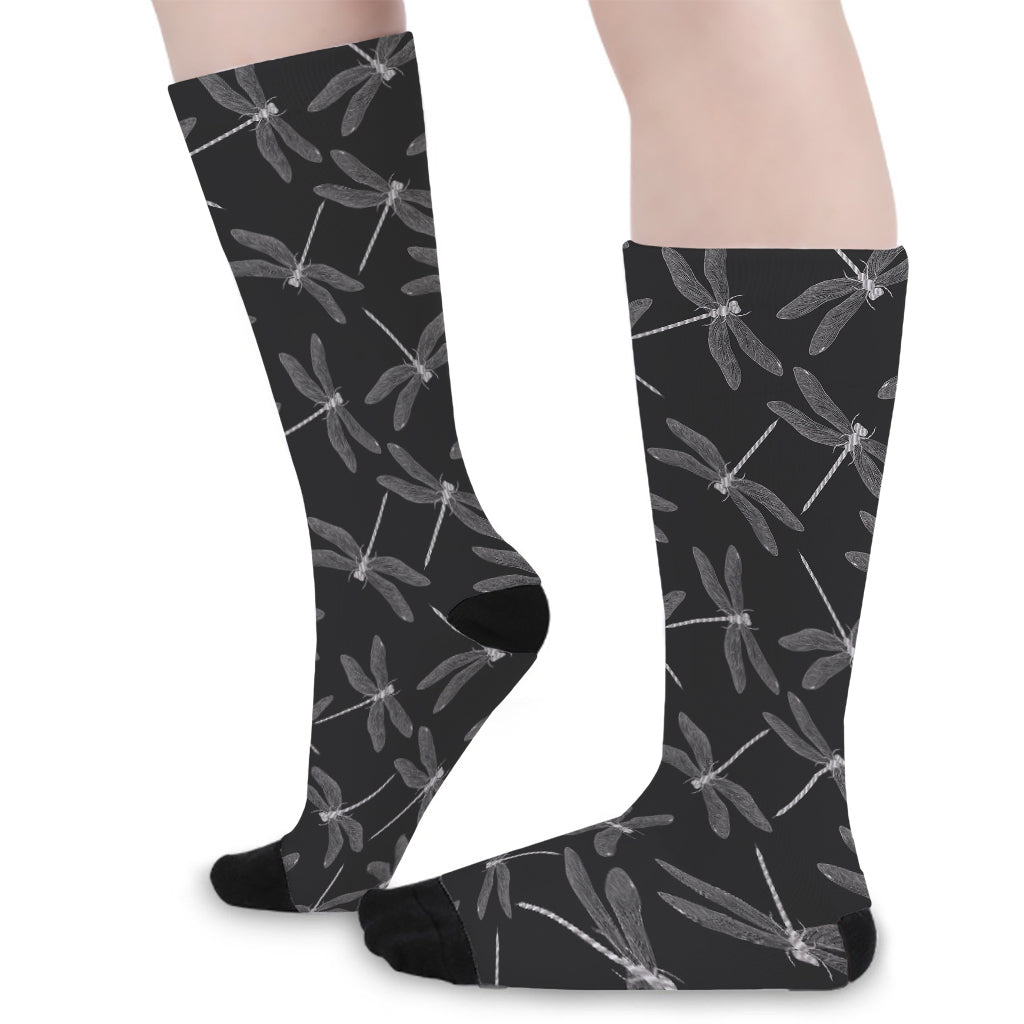 Silver Dragonfly Pattern Print Long Socks