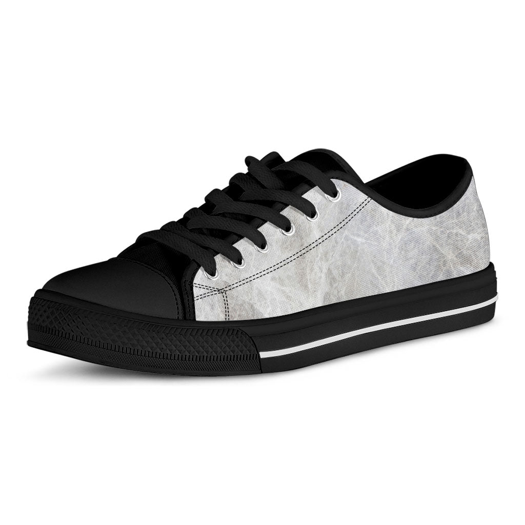 Silver Grey Marble Print Black Low Top Sneakers