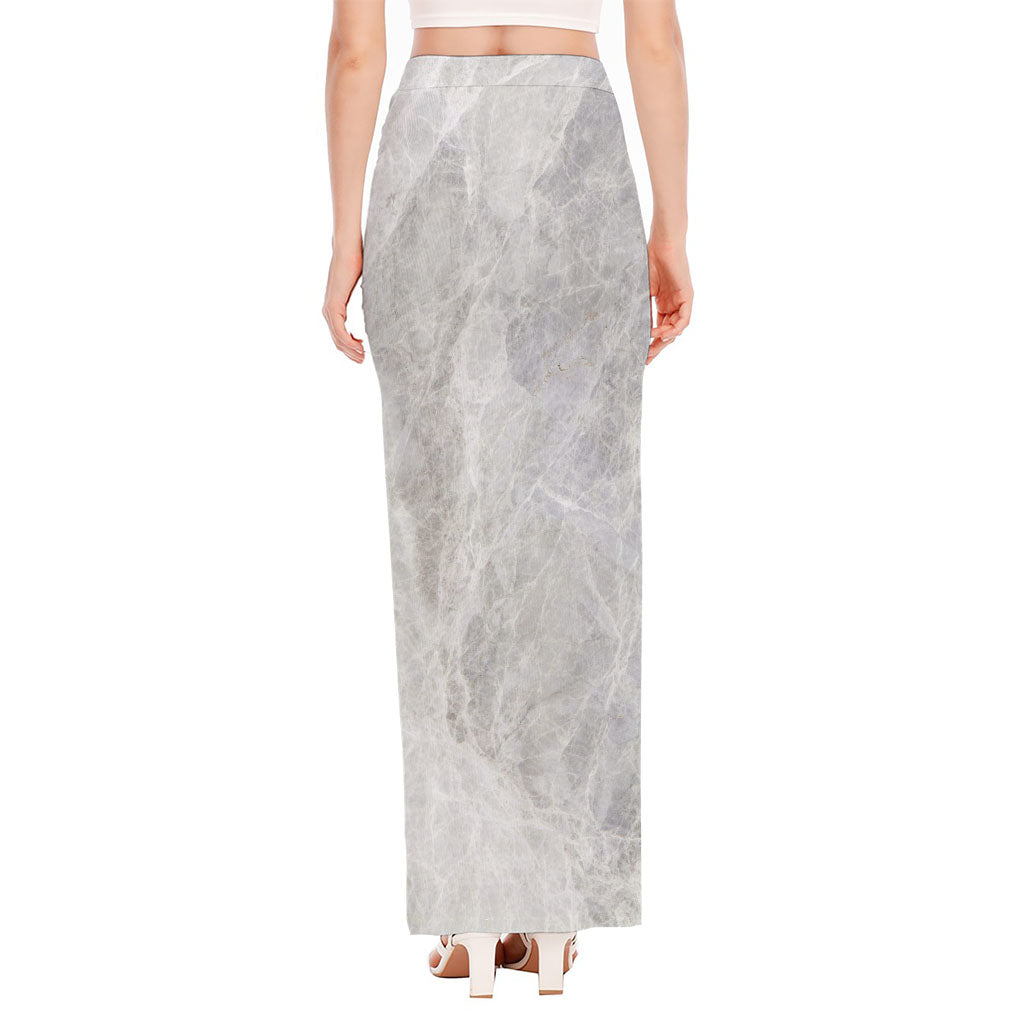 Silver Grey Marble Print High Slit Maxi Skirt