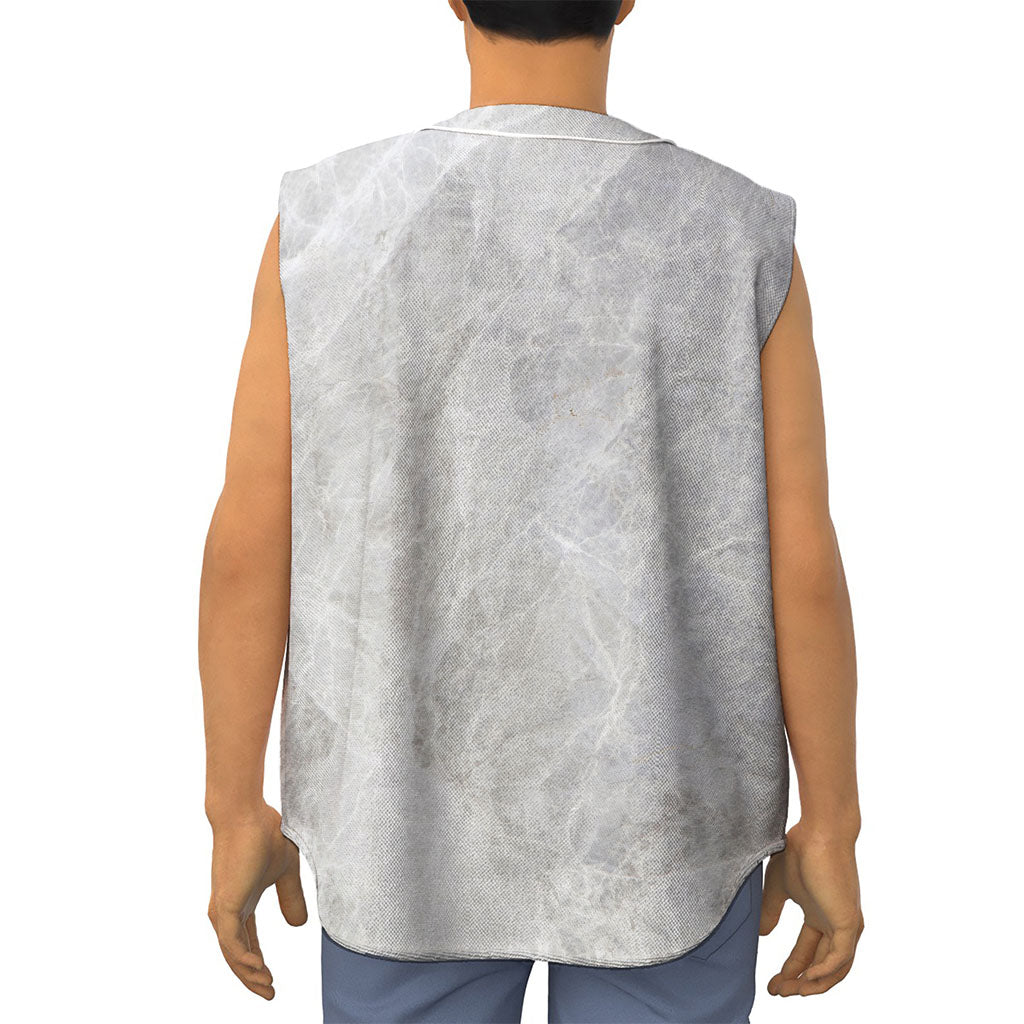 Silver Grey Marble Print Sleeveless Baseball Jersey