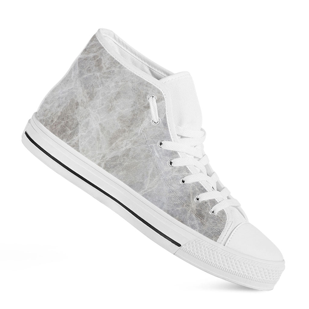 Silver Grey Marble Print White High Top Sneakers
