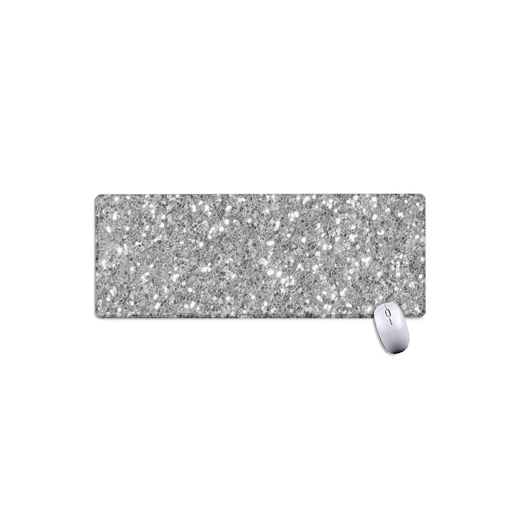 Silver (NOT Real) Glitter Print Extended Mouse Pad