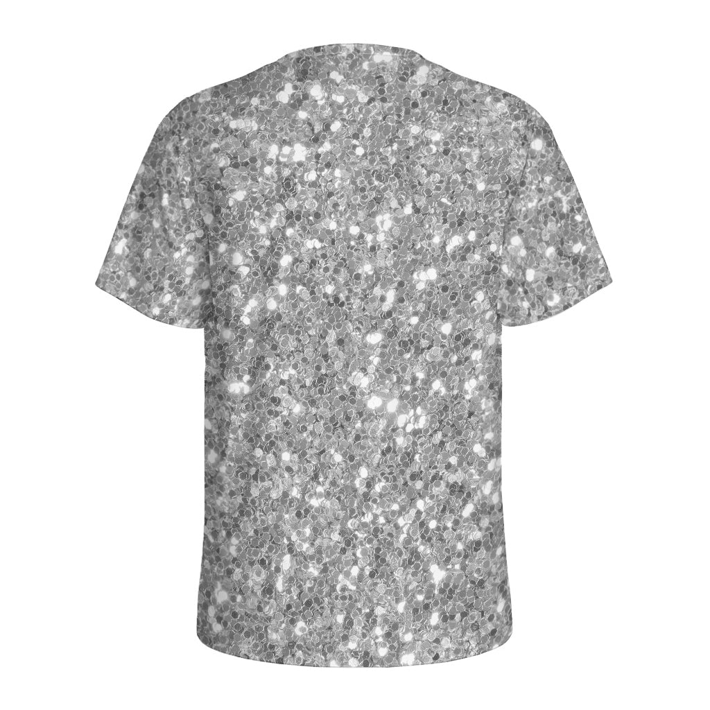 Silver (NOT Real) Glitter Print Men's Sports T-Shirt