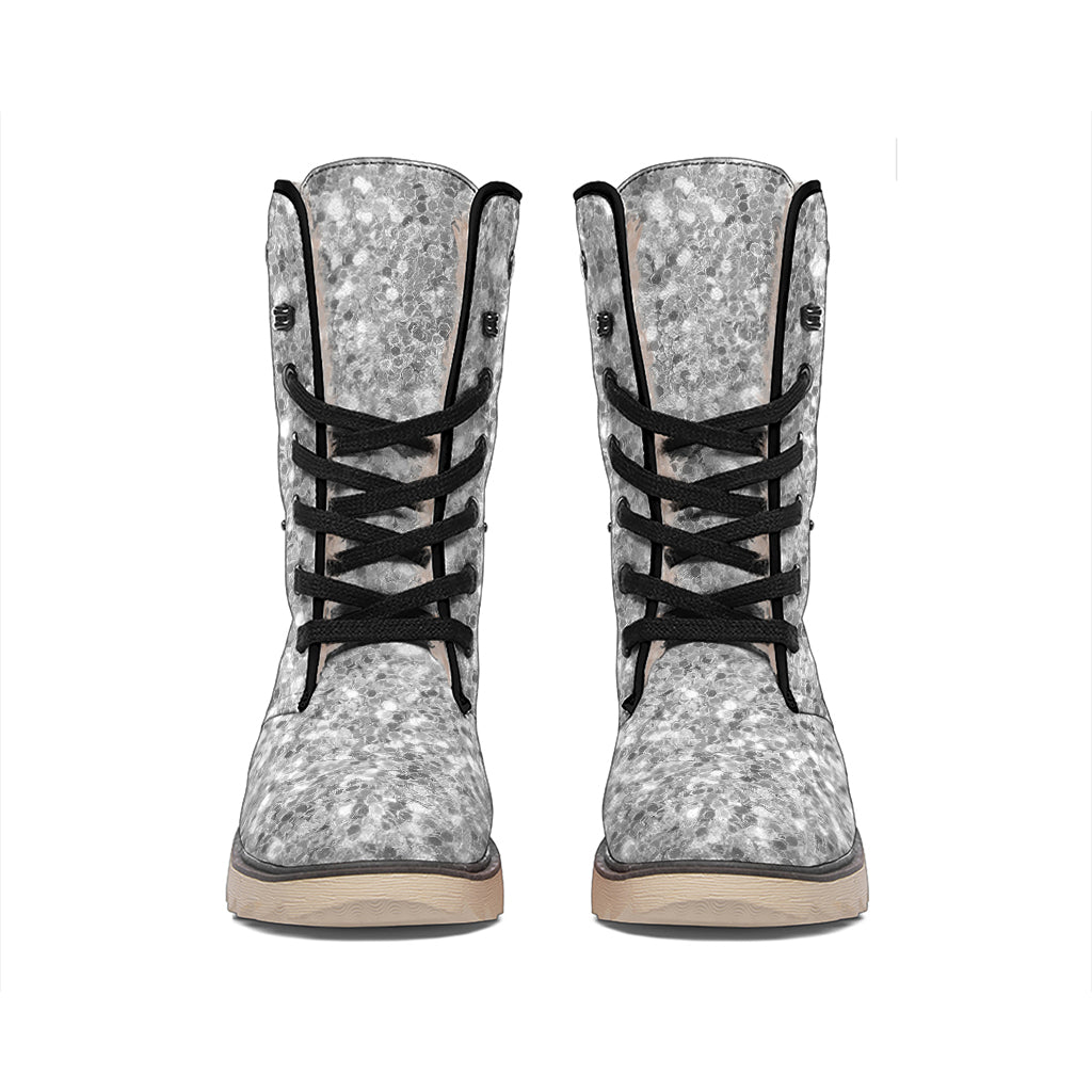 Silver (NOT Real) Glitter Print Winter Boots