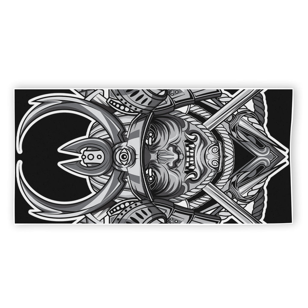 Silver Samurai Mask Print Beach Towel