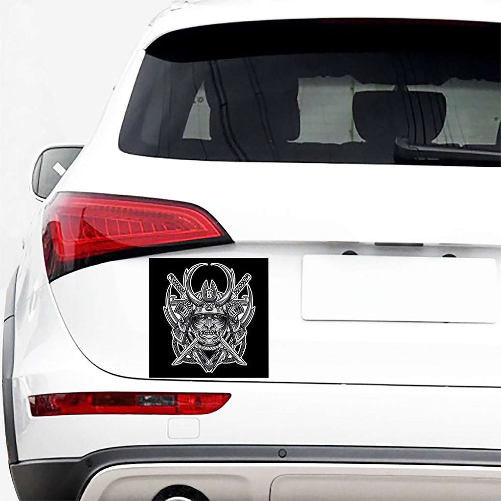 Silver Samurai Mask Print Car Sticker