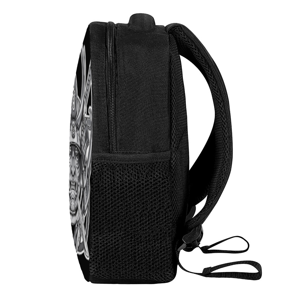 Silver Samurai Mask Print Casual Backpack