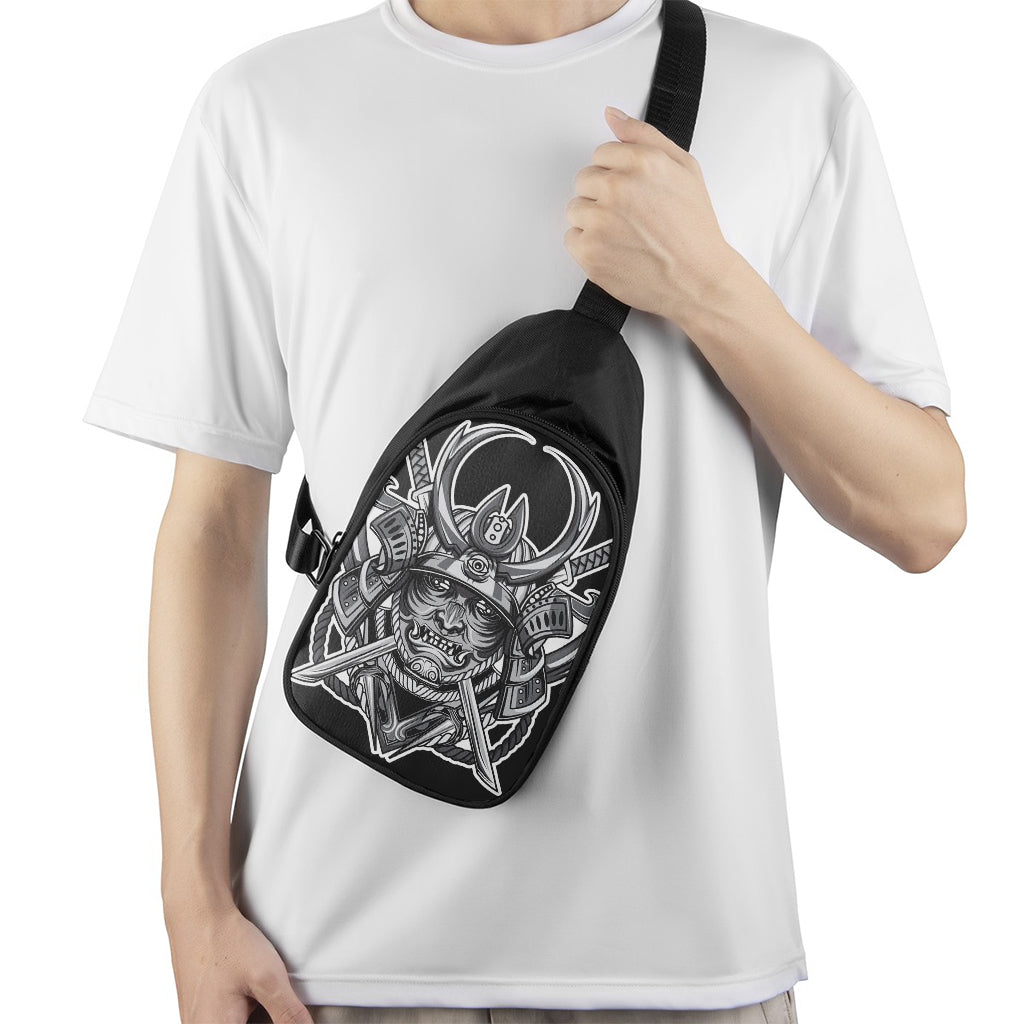 Silver Samurai Mask Print Chest Bag
