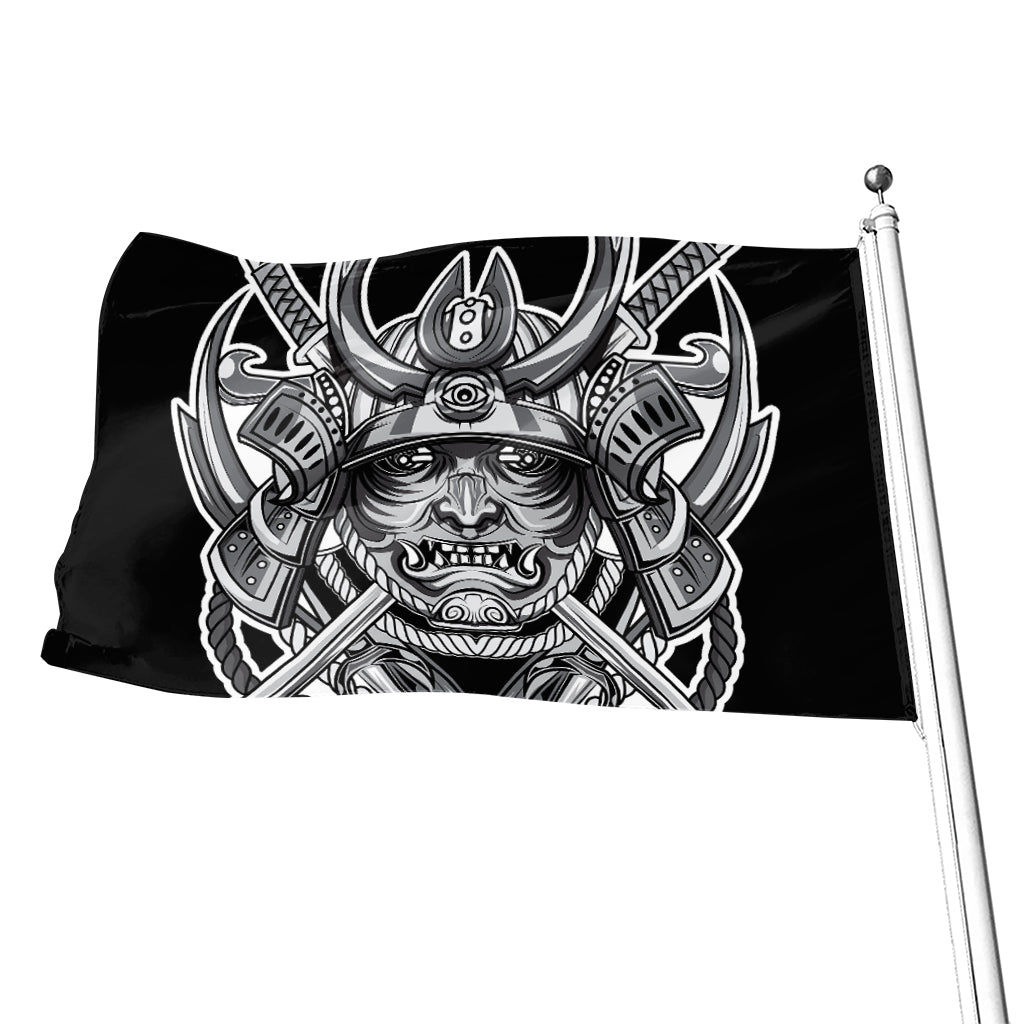 Silver Samurai Mask Print Flag