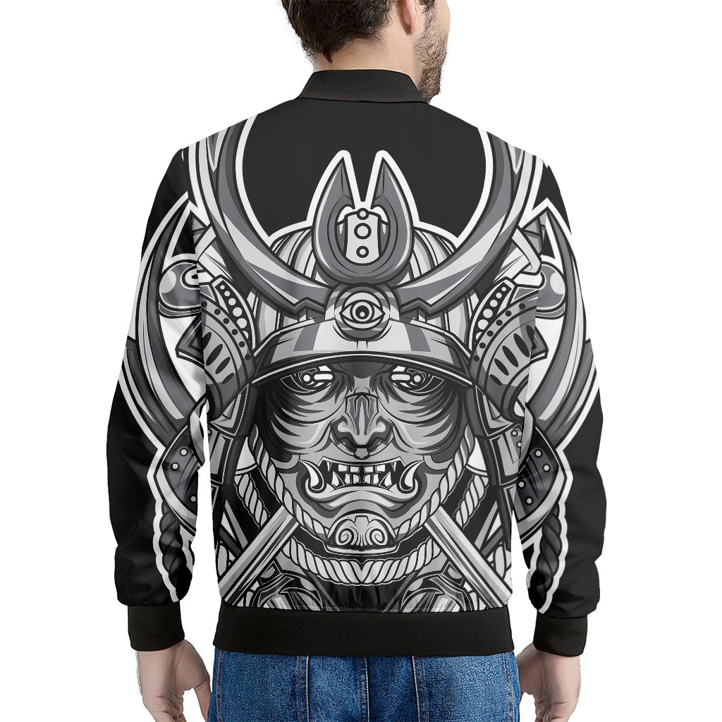 Silver Samurai Mask Print Men's Bomber Jacket