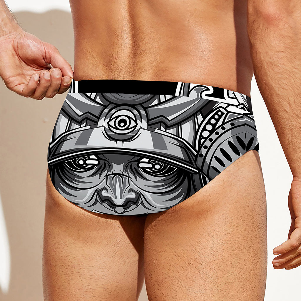 Silver Samurai Mask Print Men's Swim Briefs