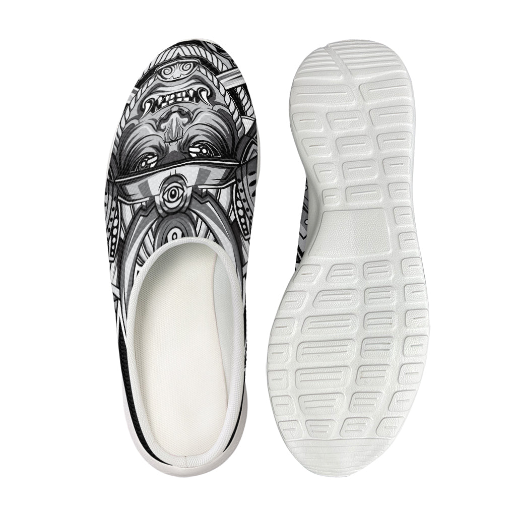 Silver Samurai Mask Print Mesh Casual Shoes