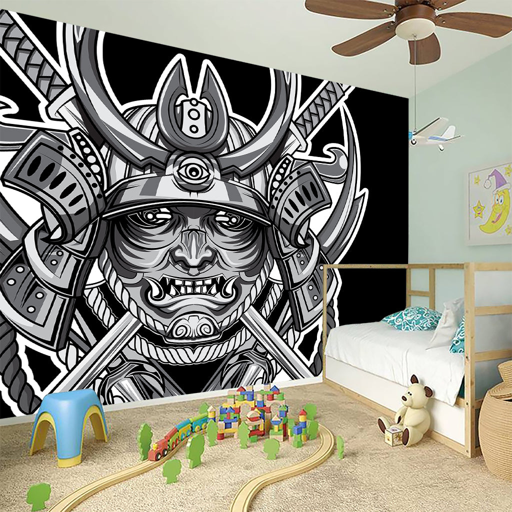 Silver Samurai Mask Print Wall Sticker