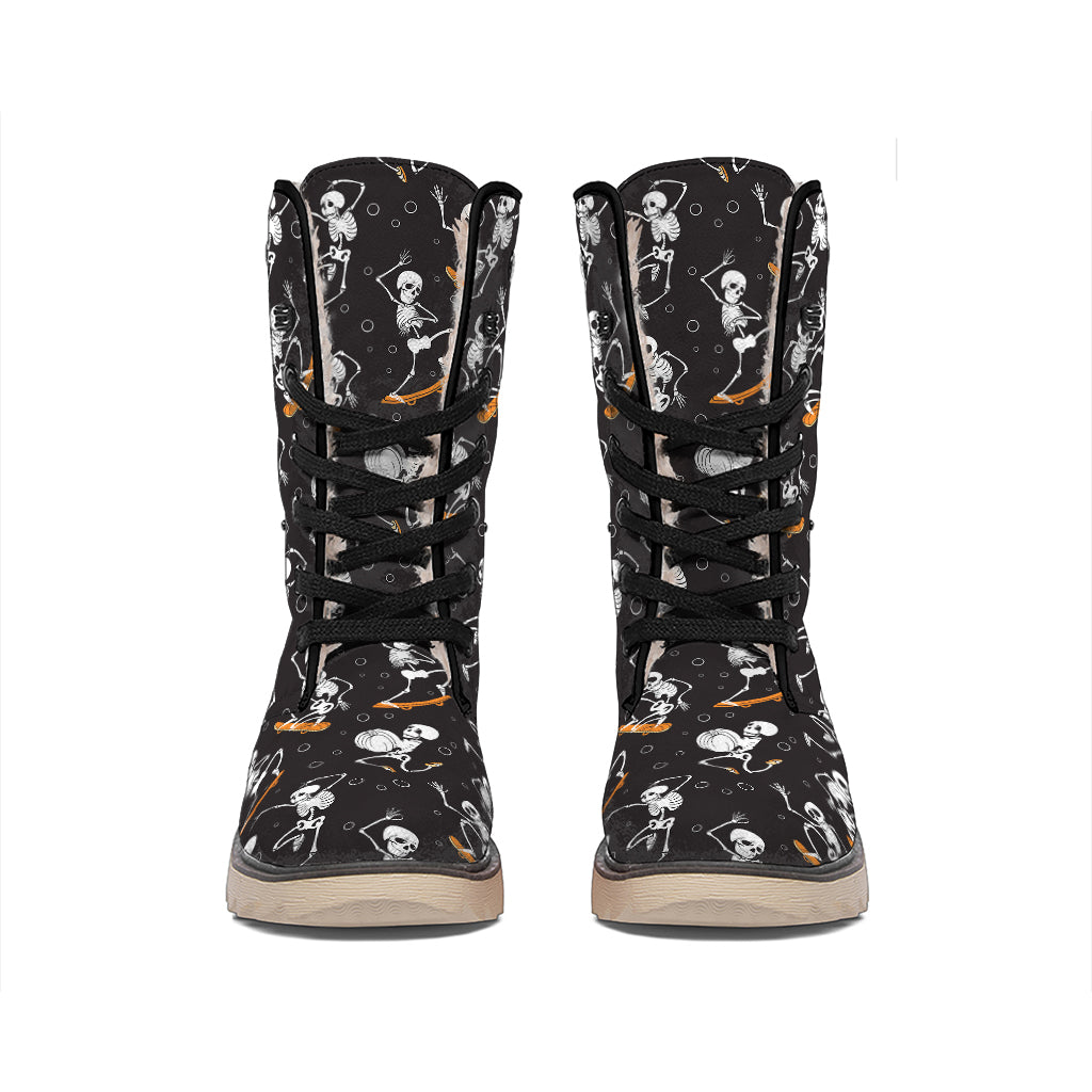 Skateboarding Skeleton Pattern Print Winter Boots