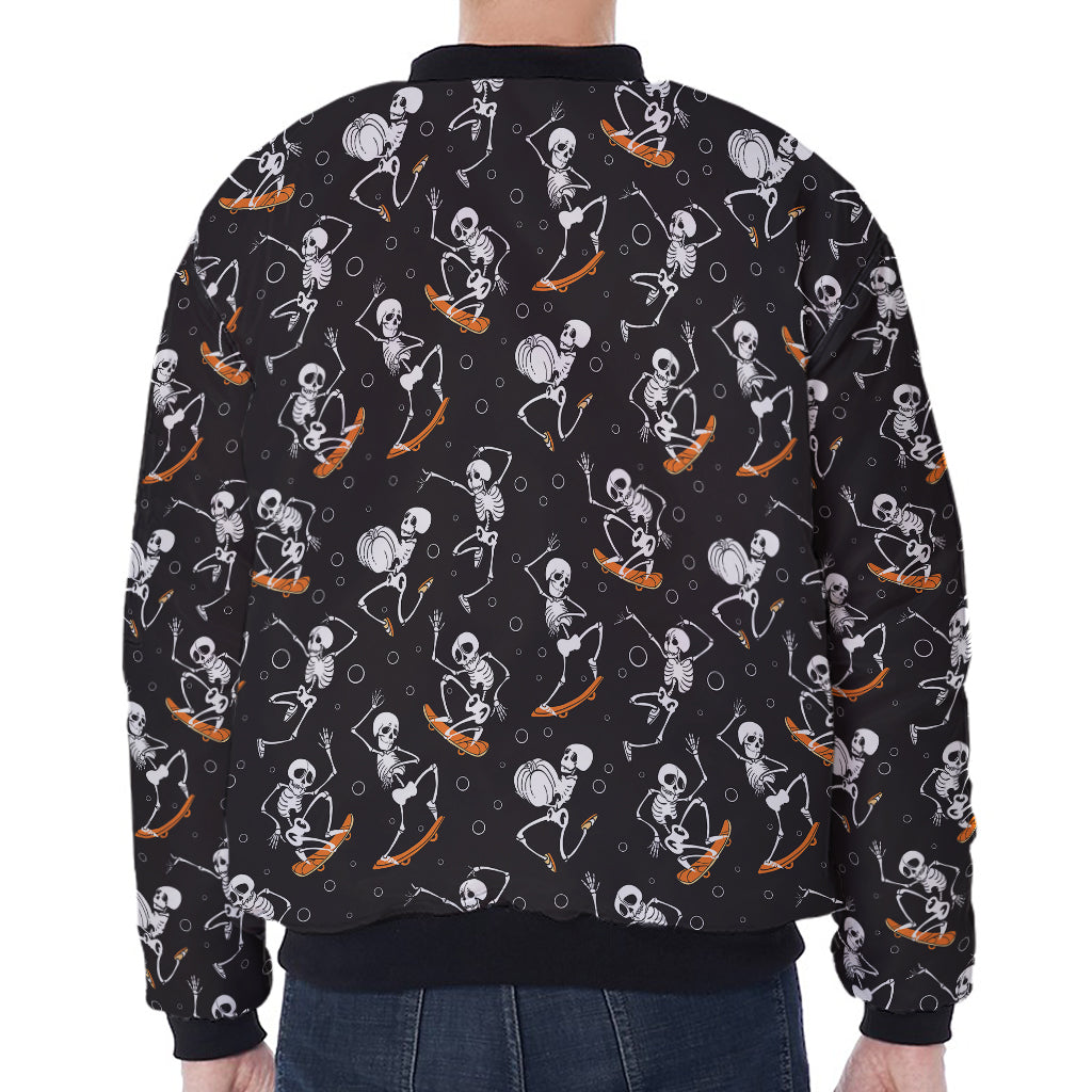 Skateboarding Skeleton Pattern Print Zip Sleeve Bomber Jacket