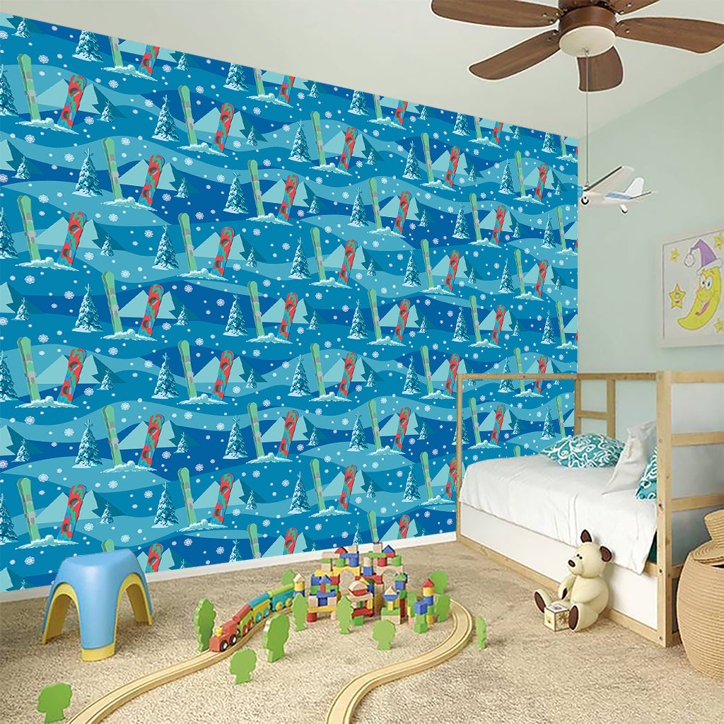 Ski And Snowboard Pattern Print Wall Sticker