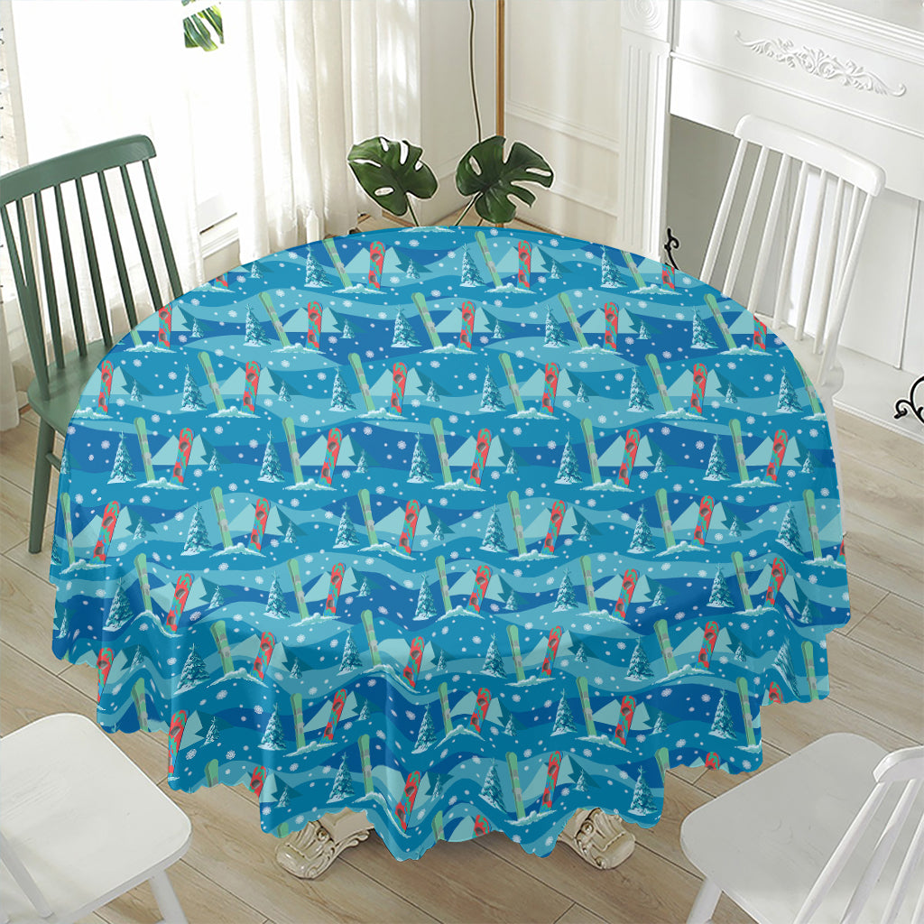 Ski And Snowboard Pattern Print Waterproof Round Tablecloth