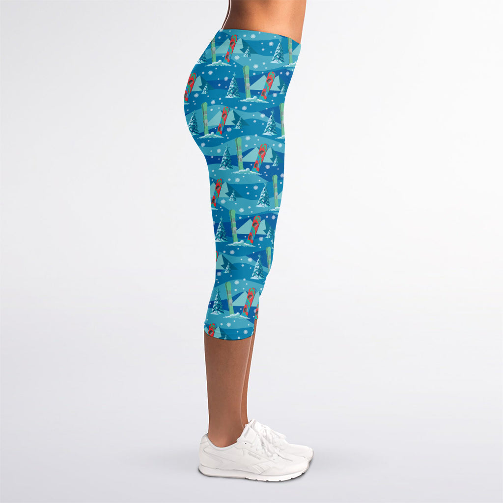 Ski And Snowboard Pattern Print Women's Capri Leggings